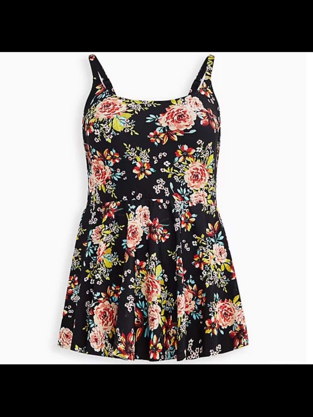 Floral Tank One-Piece Swimsuit in Black